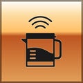 Black Smart electric kettle system icon isolated on gold background. Teapot icon. Internet of things concept with