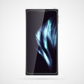 Black smart mobile phone smartphone with touch screen, modern realistic mobile device with abstract magic energy screensaver Royalty Free Stock Photo