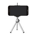 black smart phone with tripod isolated on white