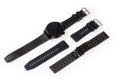 Black smart watch with leather strap, plastic strap, metal band Royalty Free Stock Photo