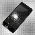 Black smartphone with cracked screen on checkered background Royalty Free Stock Photo