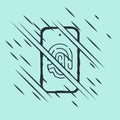 Black Smartphone with fingerprint scanner icon isolated on green background. Concept of security, personal access via