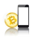 Black Smartphone Golden Bitcoin Mirror Mockup