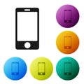 Black Smartphone, mobile phone icon isolated on white background. Set icons in color circle buttons. Vector Illustration Royalty Free Stock Photo