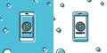 Black Smartphone update process with gearbox progress and loading bar icon isolated on blue and white background. System