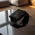 Black Smartwatch with Digital Clock and Notification Icon Royalty Free Stock Photo