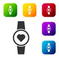 Black Smartwatch icon isolated on white background. Set icons in color square buttons. Vector Royalty Free Stock Photo