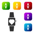 Black Smartwatch icon isolated on white background. Set icons in color square buttons. Vector Royalty Free Stock Photo