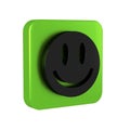 Black Smile face icon isolated on transparent background. Smiling emoticon. Happy smiley chat symbol. Green square