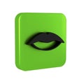 Black Smiling lips icon isolated on transparent background. Smile symbol. Green square button.