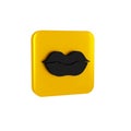 Black Smiling lips icon isolated on transparent background. Smile symbol. Yellow square button.