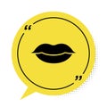 Black Smiling lips icon isolated on white background. Smile symbol. Yellow speech bubble symbol. Vector