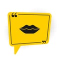 Black Smiling lips icon isolated on white background. Smile symbol. Yellow speech bubble symbol. Vector