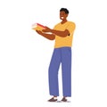 Black Smiling Male Character Stands Tall, Clutching A Stack Of Books, His Posture Exudes Knowledge, Vector Illustration
