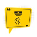 Black Smoke alarm system icon isolated on white background. Smoke detector. Yellow speech bubble symbol. Vector Royalty Free Stock Photo