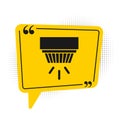 Black Smoke alarm system icon isolated on white background. Smoke detector. Yellow speech bubble symbol. Vector Royalty Free Stock Photo