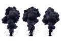 Black smoke clouds rising, dramatic effect, three distinct formations, dark tones, abstract art, visual impact, isolated Royalty Free Stock Photo