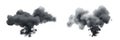 Black smoke clouds, two distinct formations, swirling and billowing, creating dramatic visual effects, isolated on white Royalty Free Stock Photo