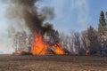 Black smoke and flames from a brush fire Royalty Free Stock Photo