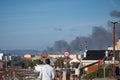 Black smoke rises into the sky from a forest fire in Portugal