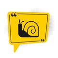 Black Snail icon isolated on white background. Yellow speech bubble symbol. Vector