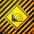 Black Snail icon isolated on yellow background. Warning sign. Vector