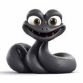 Black snake, angry poisonous snake, funny cute cartoon 3d illustration on white background