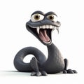 Black snake, angry poisonous snake, funny cute cartoon 3d illustration on white background,