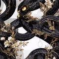 Black snakes.Seamless magical fantasy pattern with snakes and dragons.Scales