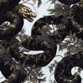 Black snakes.Seamless magical fantasy pattern with snakes and dragons.Scales