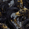 Black snakes.Seamless magical fantasy pattern with snakes and dragons.Scales