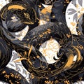 Black snakes.Seamless magical fantasy pattern with snakes and dragons.Scales