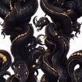 Black snakes.Seamless magical fantasy pattern with snakes and dragons.Scales