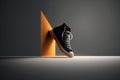 Black sneakers display conceptual banner 3D illustration with copy space.