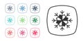 Black Snowflake icon isolated on white background. Merry Christmas and Happy New Year. Set icons colorful. Vector Royalty Free Stock Photo