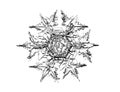Black snowflake isolated on white background. Illustration based on macro photo of real snow crystal: elegant star plate