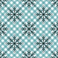 Black snowflakes seamless pattern on blue tartan background. Winter holidays. Vector illustration. eps10 Royalty Free Stock Photo