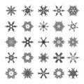 Black snowflakes set isolated on white background. Snow elements for Happy New Year and Merry Christmas holidays Royalty Free Stock Photo