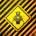 Black Snowmobile icon on yellow background. Snowmobiling sign. Extreme sport. Warning sign. Vector