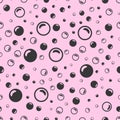 sameless pattern of black soap bubbles on a light pink background and beautiful cute wallpaper Royalty Free Stock Photo