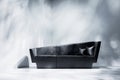 Black sofa in empty room with white wall. Lights and shadows Royalty Free Stock Photo