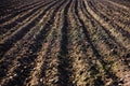 Black soil plowed field. Earth texture Royalty Free Stock Photo