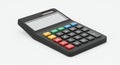 Black solar-powered calculator with a digital display screen. The keypad features Royalty Free Stock Photo