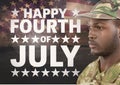 Black soldier against american flag for independence day Royalty Free Stock Photo