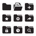 Black solid glyph folder icon set for web and mobile application user interface design Royalty Free Stock Photo
