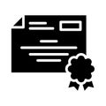 Black solid icon certificate education award. Royalty Free Stock Photo