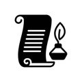 Black solid icon for Chronicle, feather and poetry