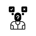 Black solid icon for Decided, question mark and right