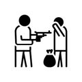 Black solid icon for Duress, person and gun