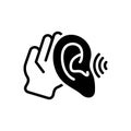 Black solid icon for Hearing, ability to hear and earshot Royalty Free Stock Photo